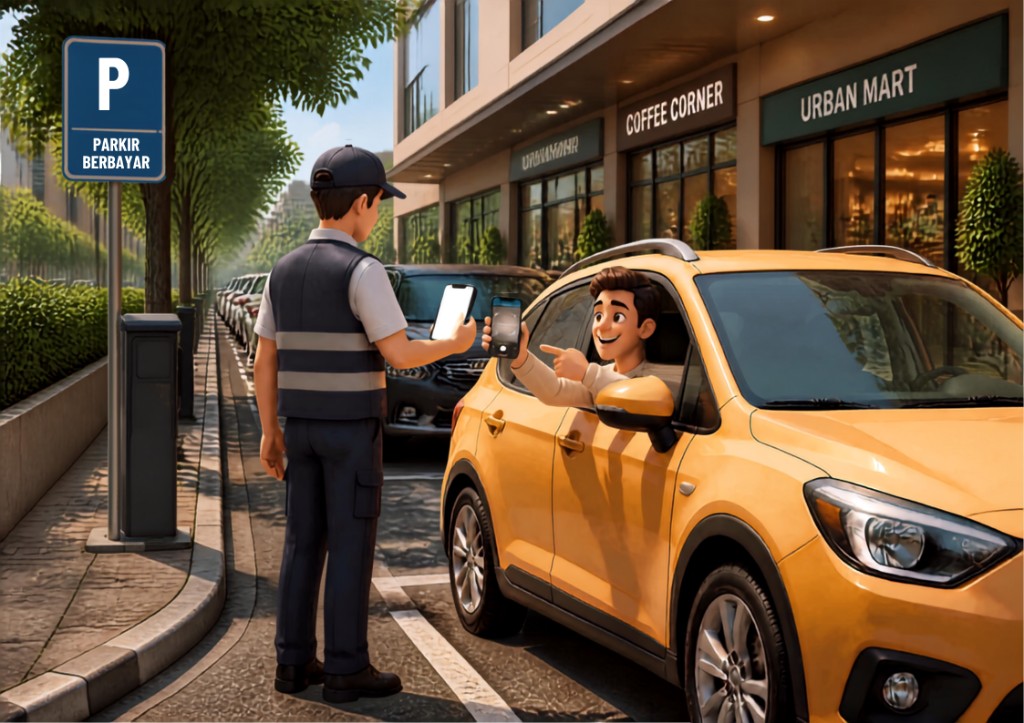 Petugas JodiStreet dan pengendara menyelesaikan parkir tepi jalan dari HP