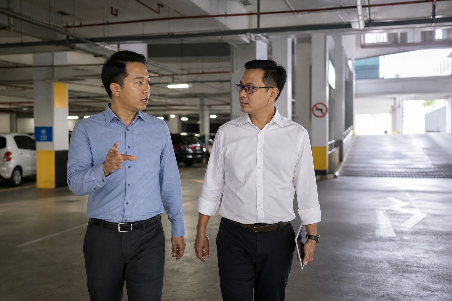Owner dan konsultan meninjau basement parkir mall